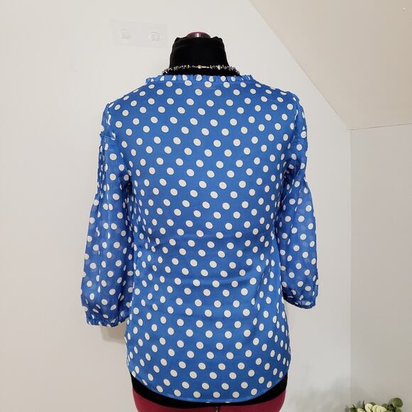 Polka Dot Blue Pintuck Semi Sheer Blouse Size Small by Outback Red - Picture 3 of 11